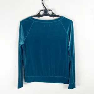 AERIE Teal Long Sleeves Cozy Soft Velvet Velour Top Size Medium Casual Neutral thumbnail 2