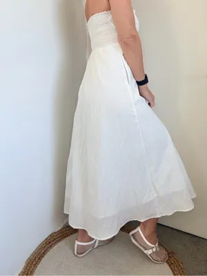 Almina Concept White Smocked Maxi Dress thumbnail 4