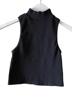 Zara Black Ribbed Knit Mock Neck Sleeveless Women’s Blouse SZ S #1702 thumbnail 1