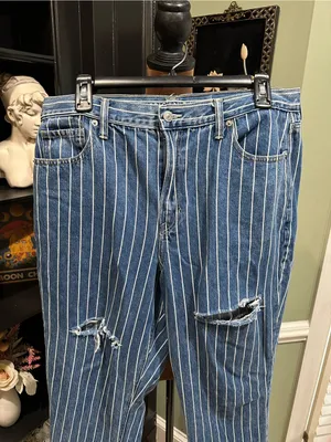 American Eagle Striped Mom Jeans – Distressed – Size 14 Long thumbnail 2