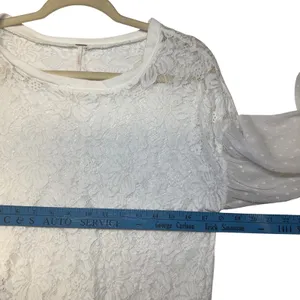 Free People White Floral Lace Swiss Dot Bell Sleeve Blouse‎ Top Ivory Medium thumbnail 4