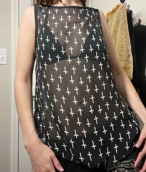 sheer cross print tank Black Size M thumbnail 2