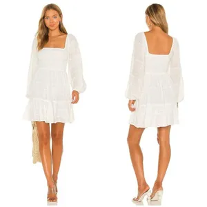 Revolve L*SPACE Winslet Dress Size Large Ivory Smocked Long Sleeve Boho thumbnail 2