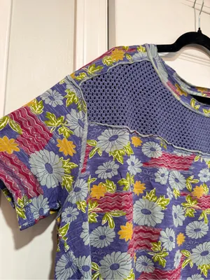 NWOT We The Free Size S Floral Crochet Panel Boho Top Cotton Short Sleeve Flowy thumbnail 3