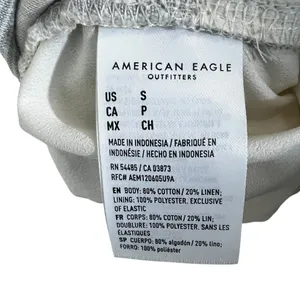 American Eagle Smocked Striped Linen Blend Mini Dress Blue White Boho Size S thumbnail 6