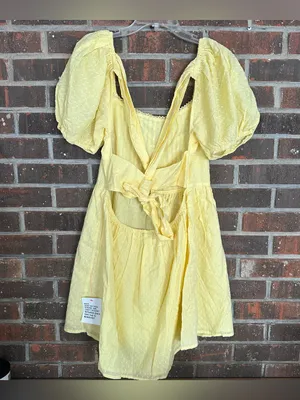NWT ASOS DESIGN cotton textured mini dress with lace up back in yellow thumbnail 3
