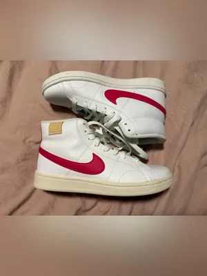 Nike White High-Top Sneakers with Pink Swoosh and Cream Sole thumbnail 3