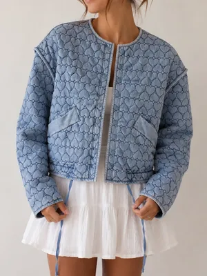 NEW Blank NYC Quilted Heart Jacket Size Small NWT Blue thumbnail 1