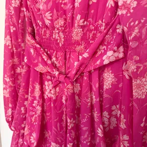 Hot Pink Floral Long Sleeve Mini Dress XS thumbnail 4