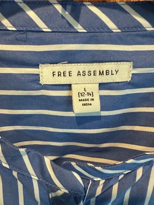 Free Assembly Blue Stripe Pleated Cotton Midi Shirtdress Long Sleeves Sz 12-14 thumbnail 3