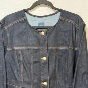 J. Jill Denim Jacket Womens XL Indigo Blue Collarless Gold Button Stretch XL thumbnail 5