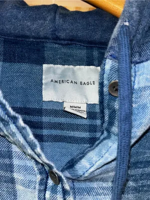 American Eagle blue plaid cropped hoodie Size M #flannel #cropped thumbnail 2