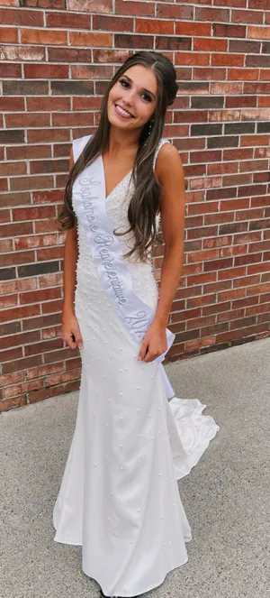 white pearl formal dress thumbnail 1