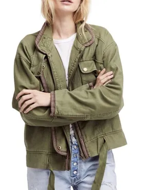 Free People Flight Line Women's Size S Olive Green Embroidered Bomber Jacket thumbnail 2