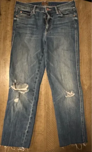 MOTHER Denim The Dazzler Ankle Fray Jeans – Distressed Medium Wash (Size 27) thumbnail 1
