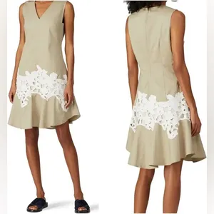 Derek Lam Collective Khaki Lace Sleeveless V‎ Neck Mini Dress Size 50 thumbnail 7