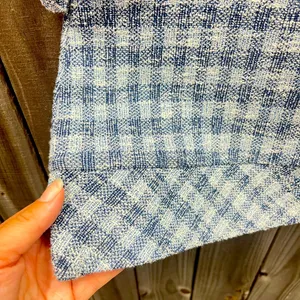 Sara Campbell top small rough texture checkered pattern cotton blend fluffy trim Blue thumbnail 4