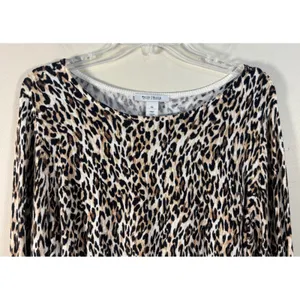 White‎ House Black Market Leopard Print Sweater XL Faux Leather Elbow Patches thumbnail 5