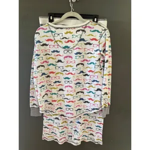 PJ Salvage‎ Womens Mustache Glasses Thermal Waffle Knit Pajama Set White Medium thumbnail 2