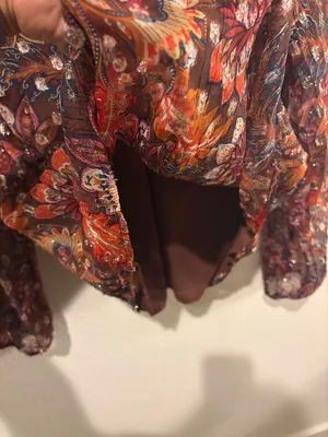 LOFT Sheer Floral V-Neck Blouse in Brown Multi thumbnail 4