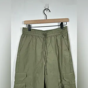 Abercrombie & Fitch Cargo Pants Olive Green Wide Leg Drawstring Waist Size Small thumbnail 4