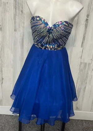 Anny Lee Blue Strapless Rhinestone Skater Dress XS Prom Homecoming Party Dress thumbnail 1
