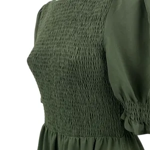 BTFBM Women's Green Smocked Short Puff Sleeve Tiered A Line Maxi Dress Size S thumbnail 3