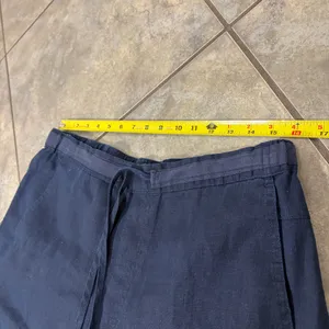 Orvis Wide Leg 100% Linen Solid Navy Drawstring Cropped Pant Large Beach Resort thumbnail 10