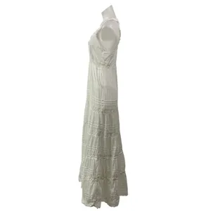 Rosso Ibiza Women's White Sleeveless Tiered Embroidered Bohemian Maxi Dress Sz S thumbnail 2