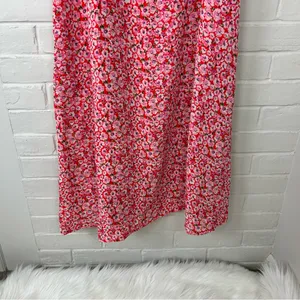 NWT Lulus Intricate Sweetness Red Floral Tie Front Sleeveless Midi Dress Size L thumbnail 6