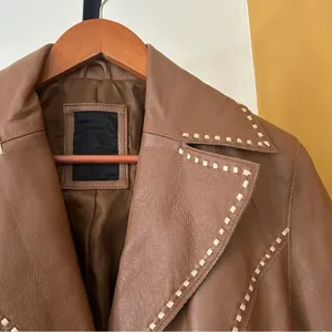 Vintage G Collection Genuine Leather Moto‎ Jacket Contrast Stitch Belt Camel Tan thumbnail 2
