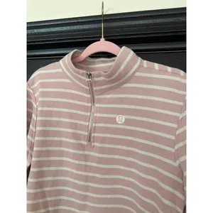 Lululemon Cotton French Terry Cropped Half Zip in the Yachtie Stripe Pink Haze L thumbnail 3