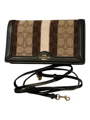 Coach Signature Canvas Stripe Crossbody Wallet Purse - Black & Tan thumbnail 2