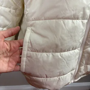 Ci Sono Puffer Jacket Ivory Sherpa Lined Hooded Quilted Winter Coat Minimalist L thumbnail 3