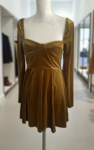 F21 Gold Velvet Long Sleeve Dress Size Small thumbnail 1