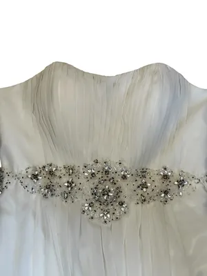 White Wedding Dress Beaded Empire Waist Flowy Evening Prom Size Small thumbnail 2