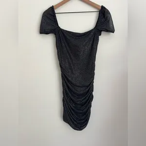 NWOT Lucy in the Sky Emaline Ruched Bodycon Mini Dress in Black homecoming M thumbnail 3