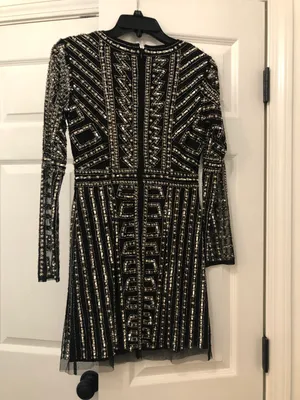 Beaded Black Mini Dress thumbnail 4