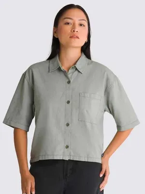 Vans McMillian Olive Green Crop Boxy Button Down Short Sleeve Shirt Size S thumbnail 1