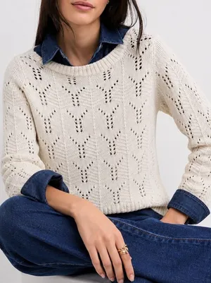 Gap Ivory Frost/Cream Pointelle Crew Sweater thumbnail 1