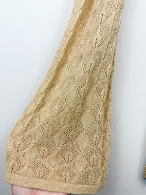 Free People Take Me Out Co-Ord Gold Metallic‎ Knit 2 Piece Set Flared Leg Small thumbnail 12
