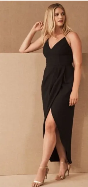 BHLDN Caron Midi Dress Black Size 0 Sleek Formal Cocktail Wedding‎ Guest Chic thumbnail 1