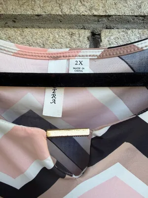Chevron Shift Dress in Blush, Black & White thumbnail 3