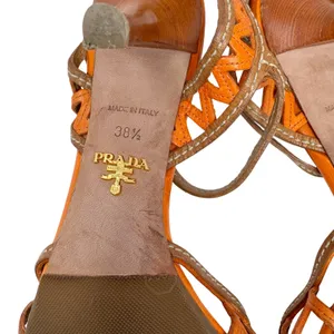 Prada Vintage Y2K Leather Strappy Sandals Zigzag Bow Cognac 38.5 thumbnail 9