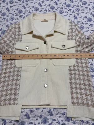 Mystree Corduroy Jacket S Cream Herringbone Mixed Media Utility Shacket fall thumbnail 11