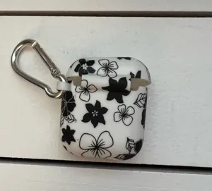 Black and White Floral Silicone Earbud Case Cover Compatible Apple AirPods 2nd thumbnail 4