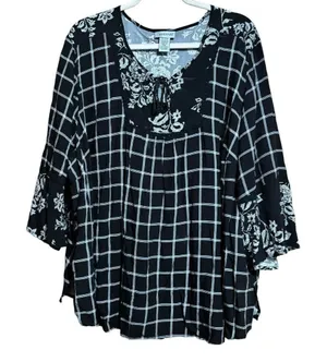 Catherines Tunic Top Womens 26 28W Multicolor Floral Plaid Print Scoop Blouse thumbnail 1