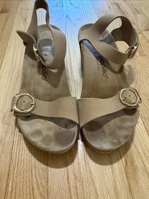 Birkenstock Papillio Soley Wedge Sandal Beige Nubuck Leather Sz 42 thumbnail 2