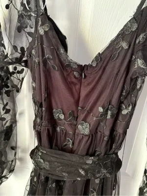 New Lulus Darling Charisma Black Mesh sheer Embroidered Midi Dress sz M w belt thumbnail 6