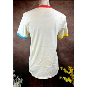 Friends Rainbow T-shirt Beige with Multicolor Neck and Cuffs M thumbnail 7